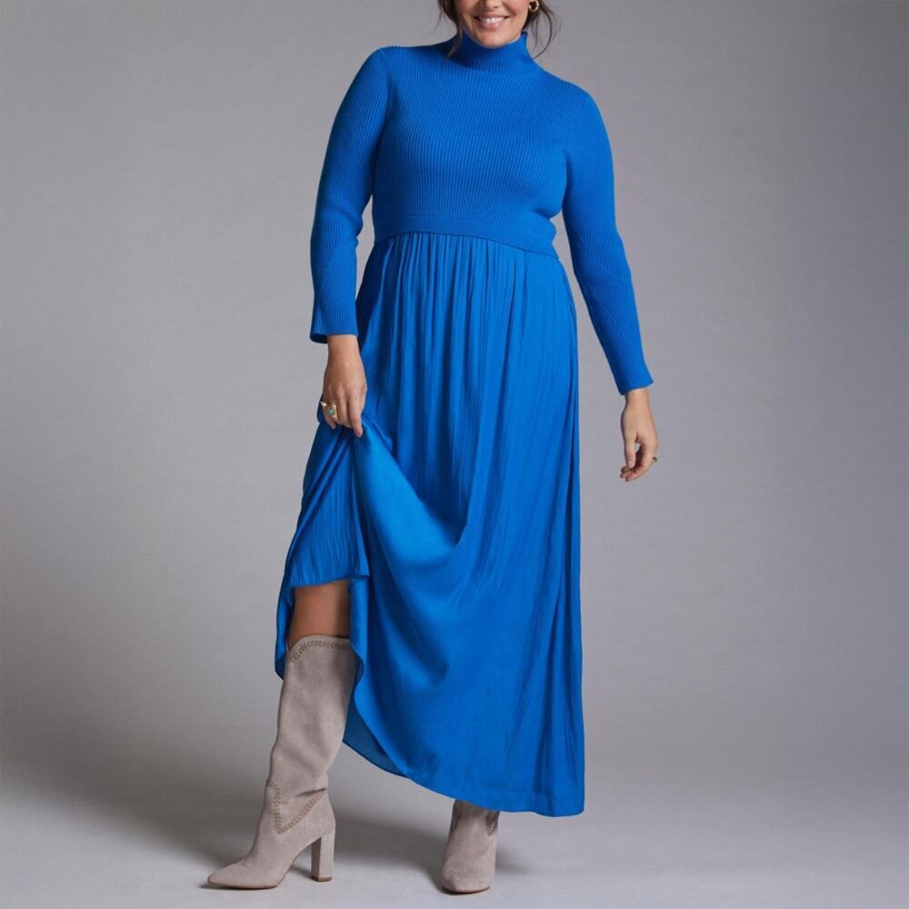Anthropologie Cobalt Blue Layered Sweater Maxi Dress Size S